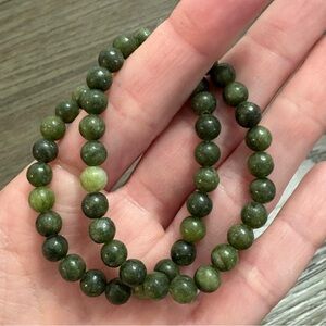 Handmade Natural Green southern Jade 6mm Beaded Bracelets and ring set